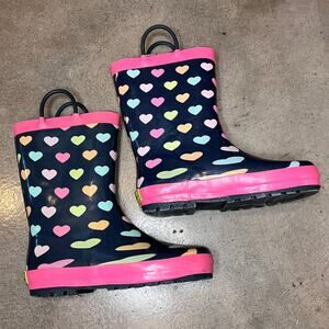 Western Chief blue pink heart mosaic rain boots youth girls size 13 outerwear